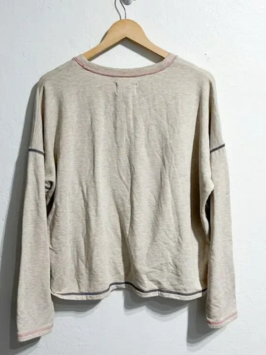 Madewell MWL Sweatshirt Womens Large Contrast Stitch Fleece Top Tan Oatmeal - Picture 2 of 2